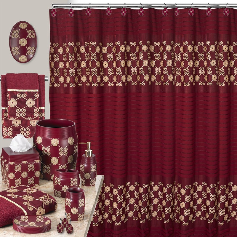 Popular Bath Shower Curtain, Vlegant Rosa Collection, 70" x 72", Burgundy/Gold - Image 3